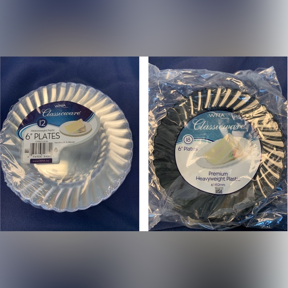 NWT Dessert Plates, 6” Black and clear color. 6 pks